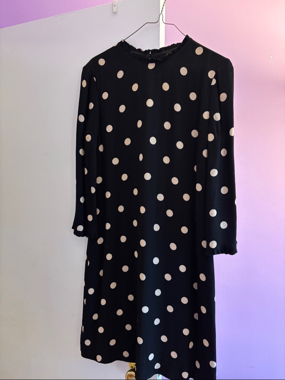 Black Polka Dot 3/4 Sleeve Shift Dress - Classic Women's Dress
